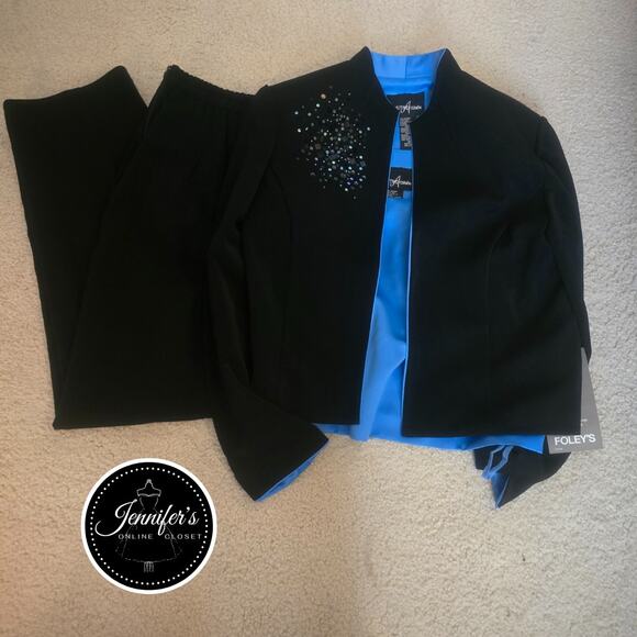 Positive Attitude Vintage 2-Piece Black & Blue Beaded Open Jacket & Top 12P v - Picture 1 of 13